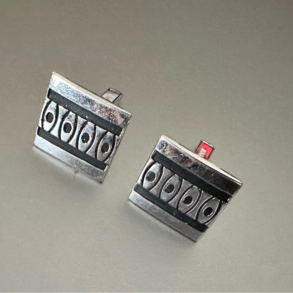 Cuff links and tie clip in silver Native American design. 3 piece vintage set - Picture 5 of 15